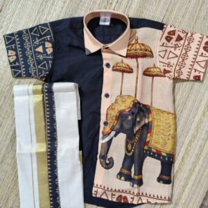 Elephant Print Shirt Mundu Set